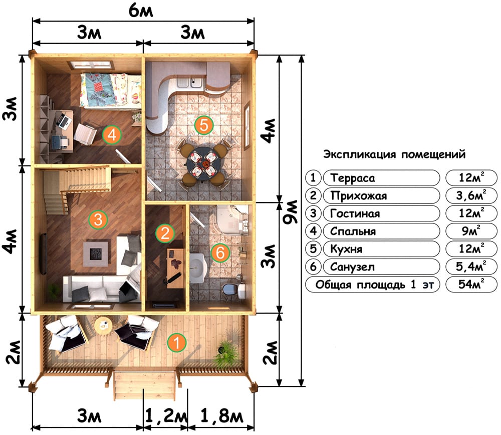 Каркасный дом 6x9 проект