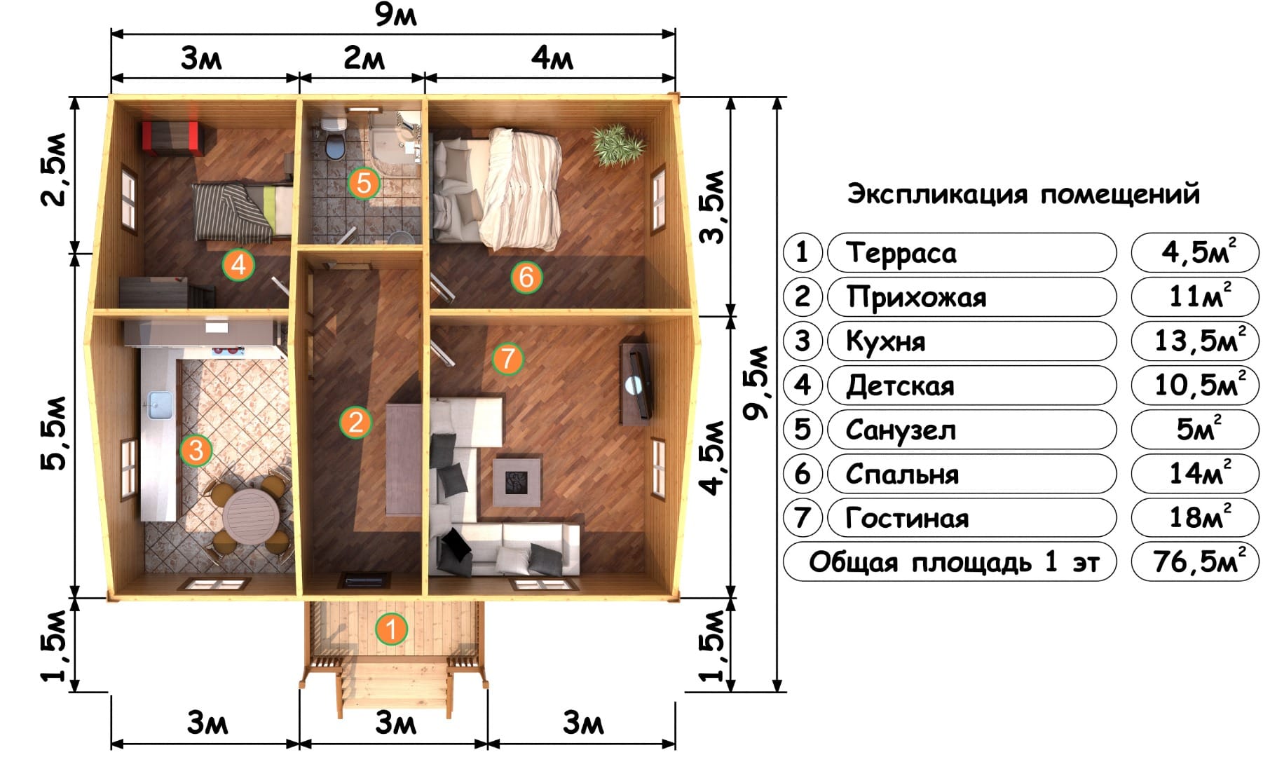 Проект дома на семью из 4 человек из бруса