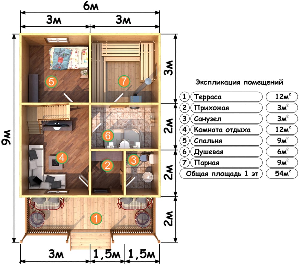 Проект бани 9х6